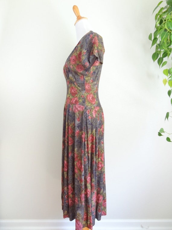 Vintage Romantic Rayon 90s Does 40s Rose Dress - image 6