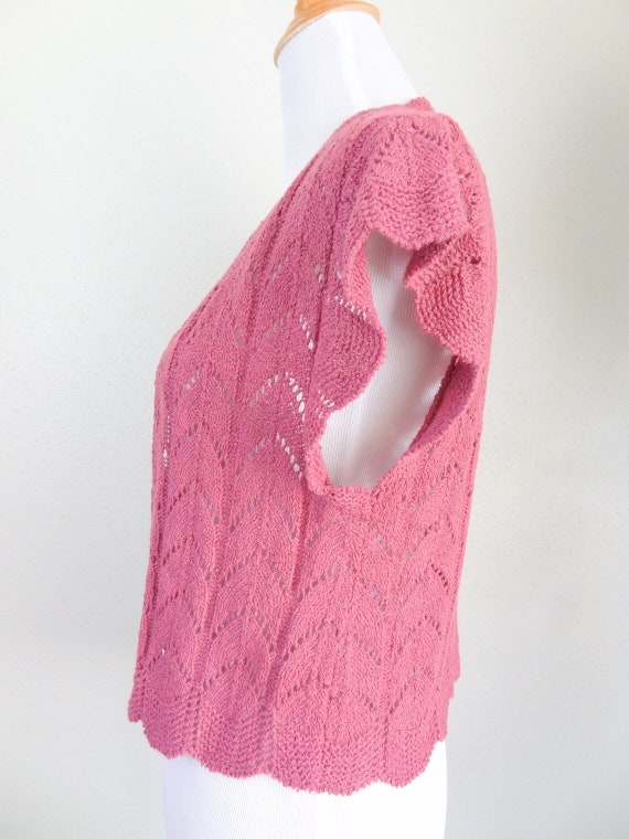 Vintage Mauve Crochet Knit Sweater Vest Cardigan - image 4