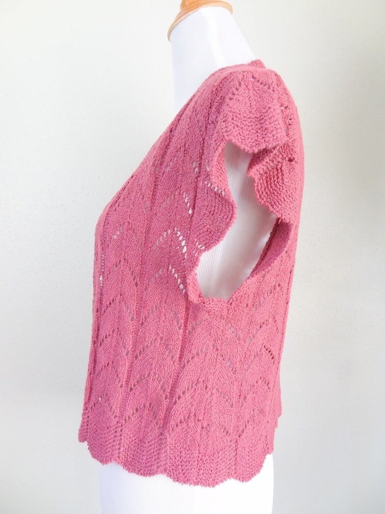 Vintage Mauve Crochet Knit Sweater Vest Cardigan image 4