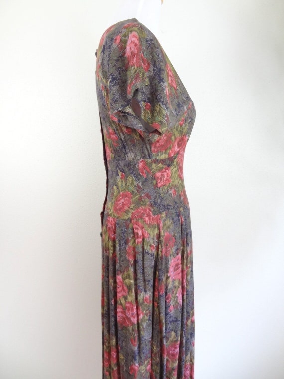 Vintage Romantic Rayon 90s Does 40s Rose Dress - image 8