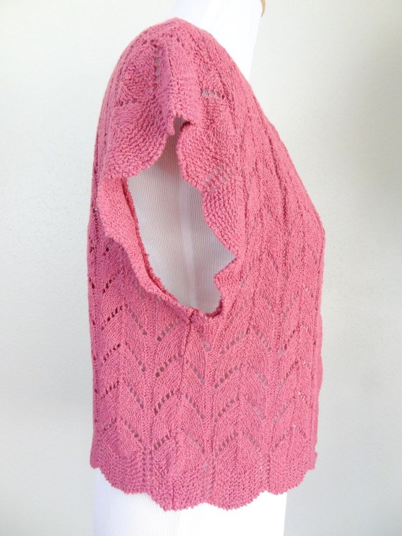 Vintage Mauve Crochet Knit Sweater Vest Cardigan - image 2