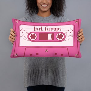 Girl Groups Cassette Tape Pillow, Pink Throw Pillow, Music Gift