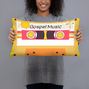Gospel Music Cassette Tape Throw Pillow, Gifts for Music Lovers