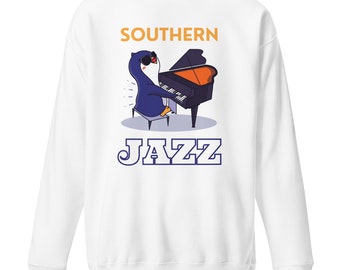 Südliches Jazz Pinguin Sweatshirt, Unisex Sweatshirt mit Klavier Bild
