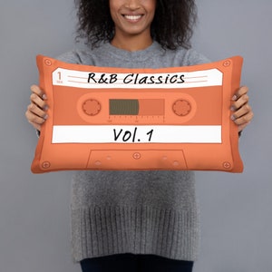 R&B Classics Cassette Tape Pillow, Orange Music Throw Pillow