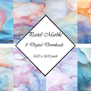Pastel Marble Backgrounds and Textures, 8 Digital Paper, Scrapbooking, Instant Download for Commercial Use