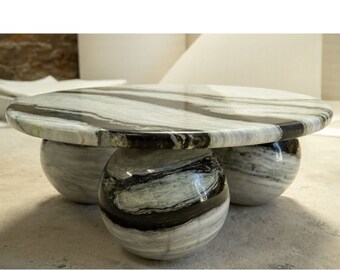 Marble Globe Coffee Table — Sphere Base Center Table in Natural Stone