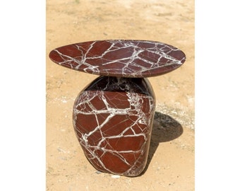 Rosso Levanto Marble End Table — Bespoke Italian Stone Side Table, Custom Luxury Furniture