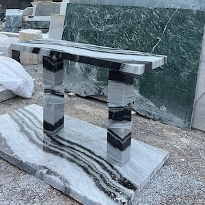 Marble Black and White Console - Panda Marble - Luxury Statement piece for Living room