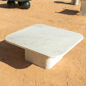 Kanta Coffee Marble Table -  Set of Two - White Carrara Marble