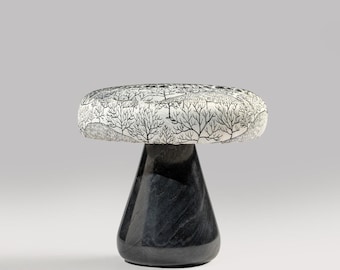Handcrafted Black Marble Stool — Modern Accent Side Table for Living Room