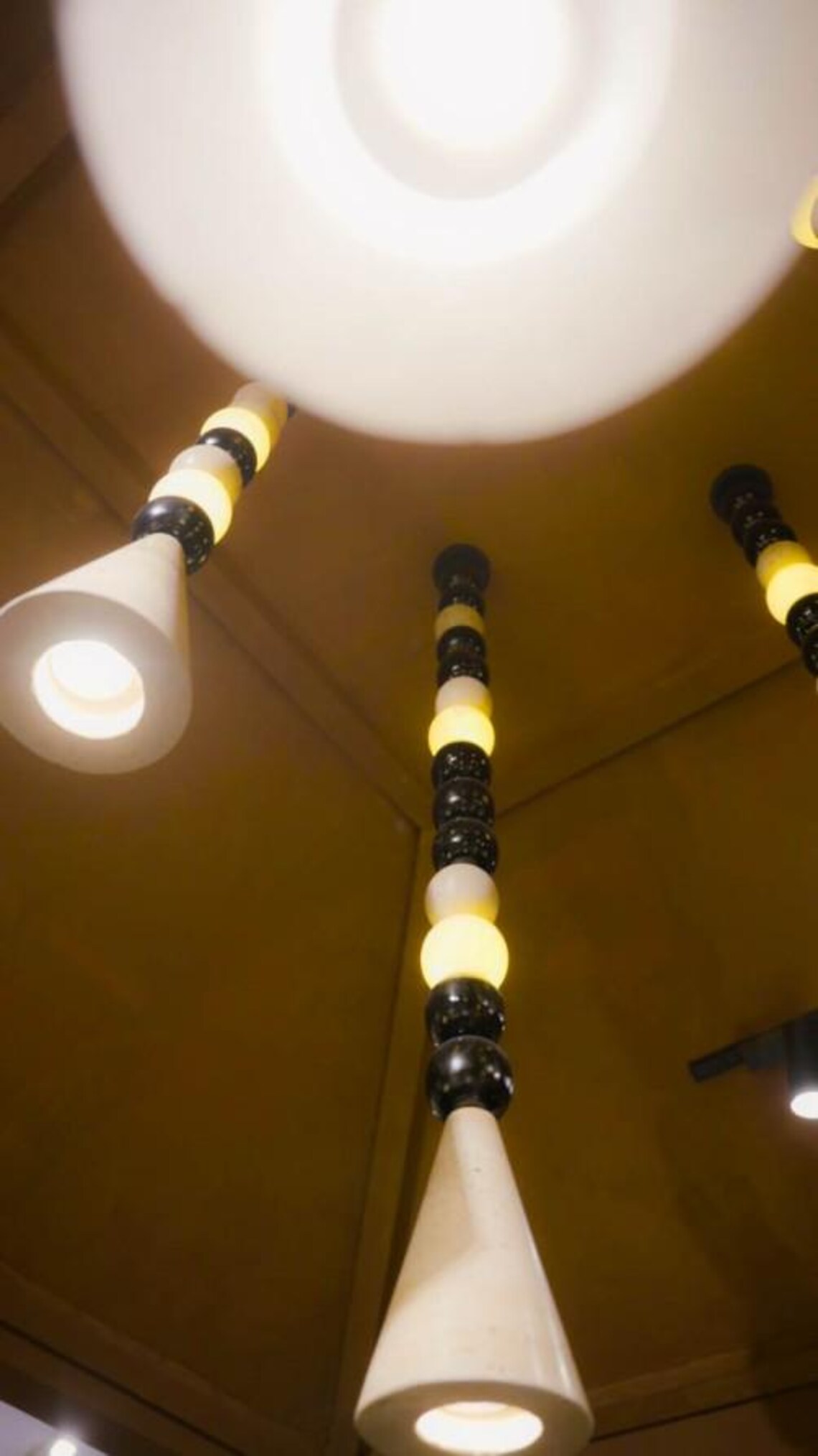 Travertine and Black Wood Chandelier — Modern Stone Pendant Ceiling ...