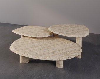 Travertine Marble Coffee Tables – Modern Designer Stone Tables, Set of three