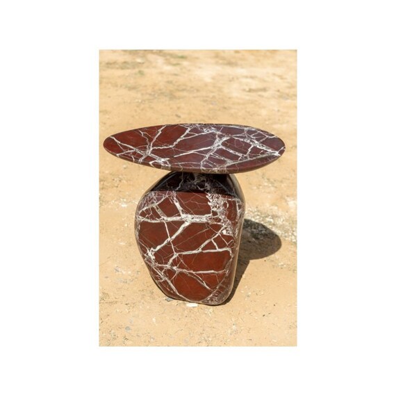 Rosso Levanto Marble End Table — Bespoke Italian Stone Side Table, Custom Luxury Furniture