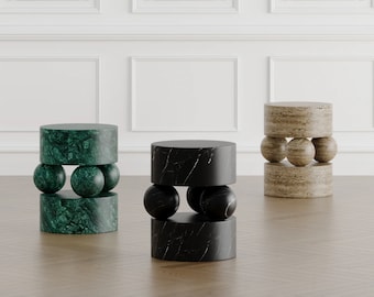 Osaka Marble Side Table – Modern Geometric End Table, Designer Stone Accent