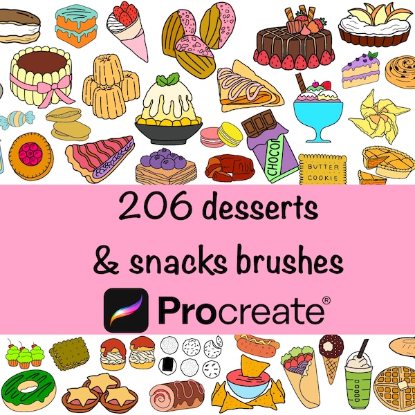 206 Dessert and Snacks Procreate Stamp Brush Set