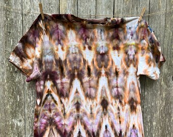 X-Large Unisex T-Shirt, Hand Dyed, Orange and Purple Blends, Ice Dye Tie Dye