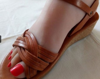 Kreta Plateau-Sandalen aus echtem Leder mit SOFT-BETT-SOLE