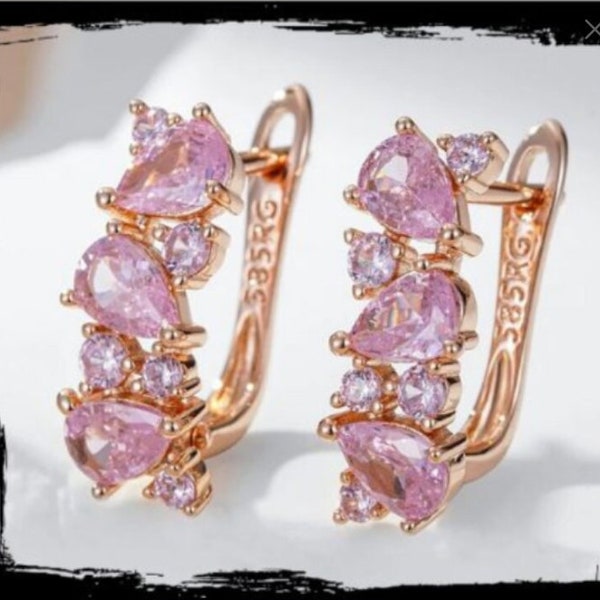 585 Rosegold Vergoldet  glänzend rosa natürlichen Zirkon Ohrringe