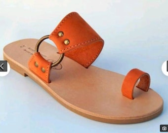 Handgemachte Griechische Flach Leder Sandalen aus Kreta
