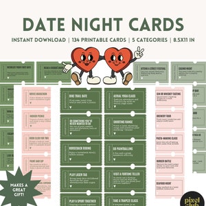 Printable Date Night Cards, Date Night Coupons, Date Night Cards for Couples, Anniversary Gift, Valentine&#39;s Day, Last Minute Wedding Gift