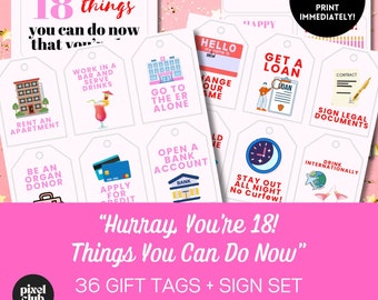 Conjunto de etiquetas de regalo del 18º CUMPLEAÑOS, Regalo de cumpleaños número 18, Fiesta de cumpleaños número 18, Kit de cesta de regalo, Etiquetas de cesta de regalo, Kit de paquete de cuidado, Etiquetas de cumpleaños