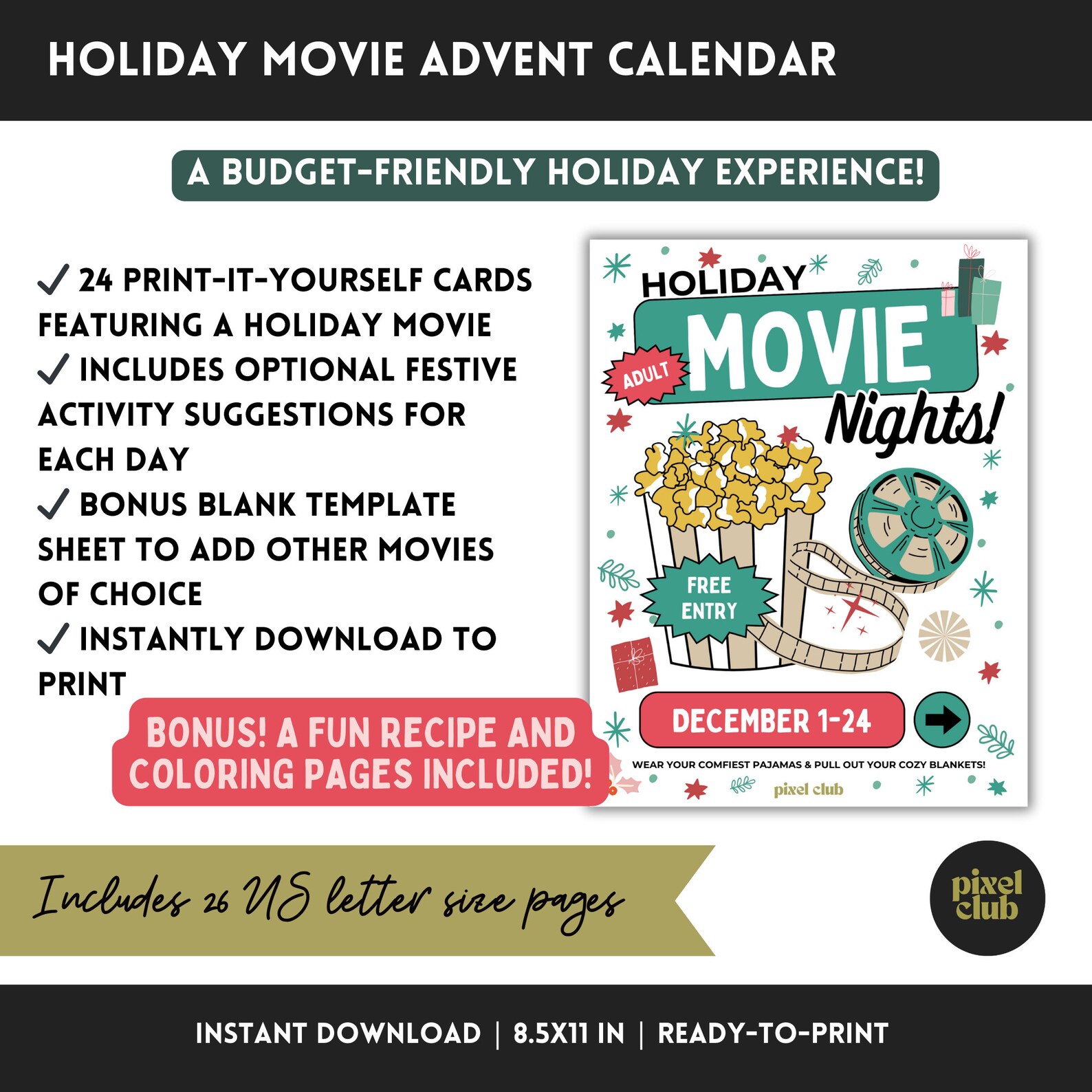 Holiday Movie Advent Calendar, Advent Calendar, Christmas Advent Calendar 2023, Family Movie
