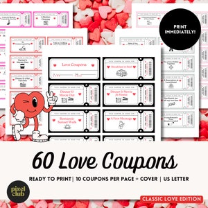 Druckbare Liebesgutscheine, Digitale Liebesgutscheine für ihn, Valentinstag, Jahrestagsgeschenk, Geburtstagsgeschenk, Datum-Ideen, Geschenk für Sie und Ihn