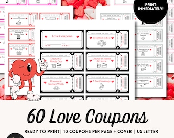 Printable Love Coupons, Digital love coupons for him, Valentine's Day, Anniversary Gift, Birthday Gift, Date Ideas, Gift for him and her