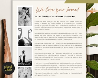 May include: A home offer letter with a handwritten heart and the text "The Smiths" at the bottom. The letter expresses interest in purchasing a home and includes details about the buyer's qualifications and desire to maintain the property's integrity.