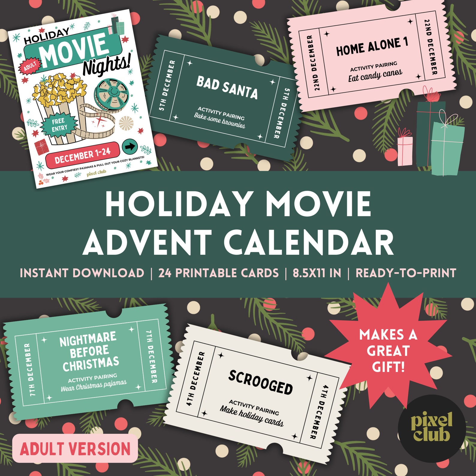 Holiday Movie Advent Calendar, Advent Calendar, Christmas Advent 