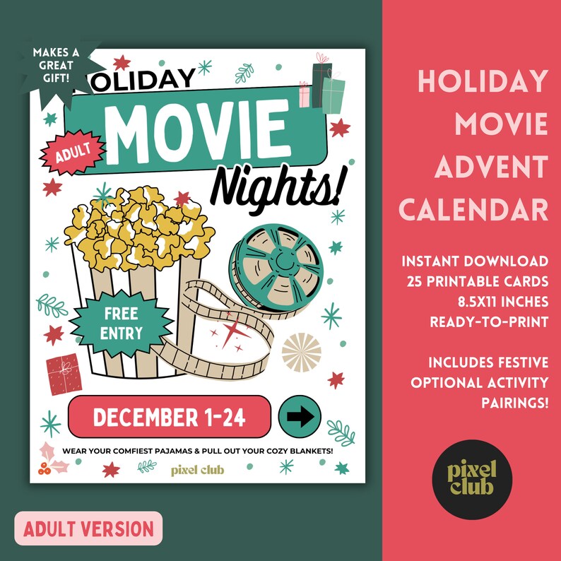 Holiday Movie Advent Calendar, Advent Calendar, Christmas Advent Calendar 2023, Family Movie