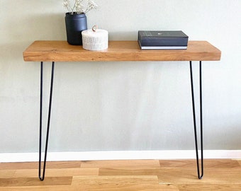 Consoletafel, smalle consoletafel, console, bijzettafel, klein bureau, houten bureau, bank in de hal, massief houten tafel, houten tafel, entreetafel