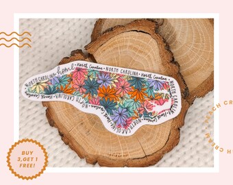 Floral NC Sticker: Colorful North Carolina Decal