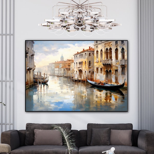 Venice, Canoe, City, Italy, 100% Hand Painted, Textured Painting, Acrylic Abstract Oil Painting, Wall Decor Living Room, Office Wall