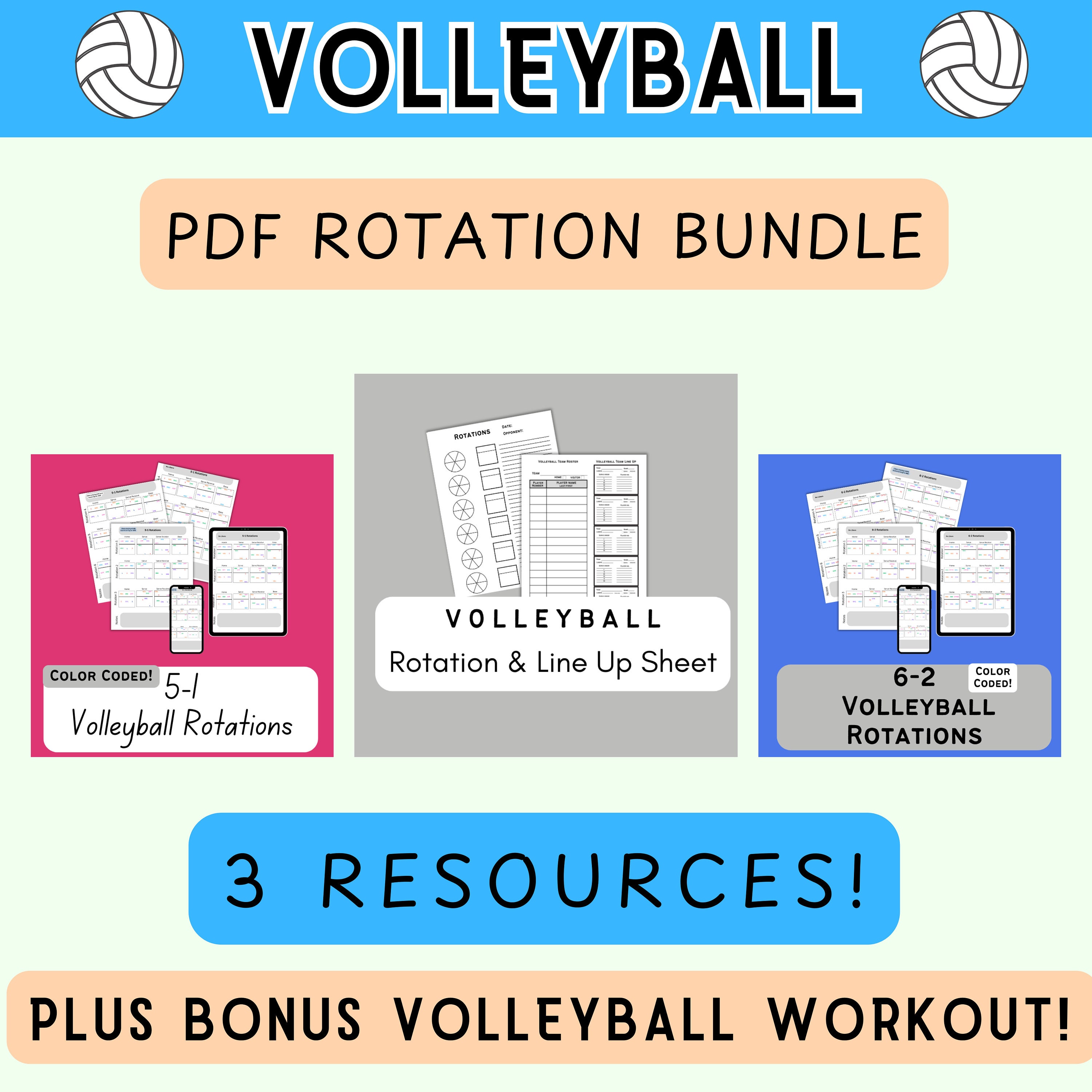 Volleyball Rotations Bundle, 5-1 Rotations, 6-2 Rotations, Lineup Sheets, Volleyball Rotation Handouts, Beginner Volleyball Handouts