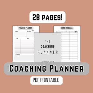PDF Coaching Planner, Sports Coach Planner, Sports Coach Binder, Team Planner, Game Schedule, Practice Planner, Game Day Planner