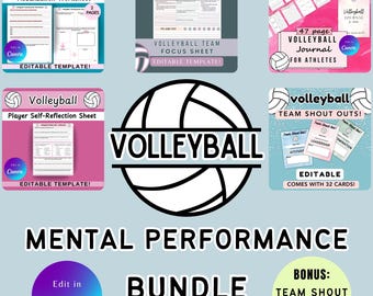 Editable Volleyball Mental Performance Bundle, Digital Download, Canva Templates,