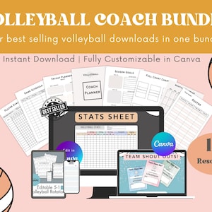 Volleyball Coach Bundle, Digital Download, Volleyball Planners, Volleyball Awards, Volleyball Stats Sheet, Volleyball Rotations, 5-1, 6-2