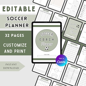 Editable Soccer Planner, Soccer Coach Planner, Editable Soccer Team Planner, Personalized Soccer Coach Planner