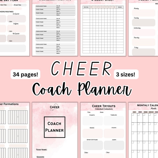 Cheer Coach Planner, Printable Cheer Planner, Cheer Season Planner, Cheer Game Day Plan, Cheer Routine Planner