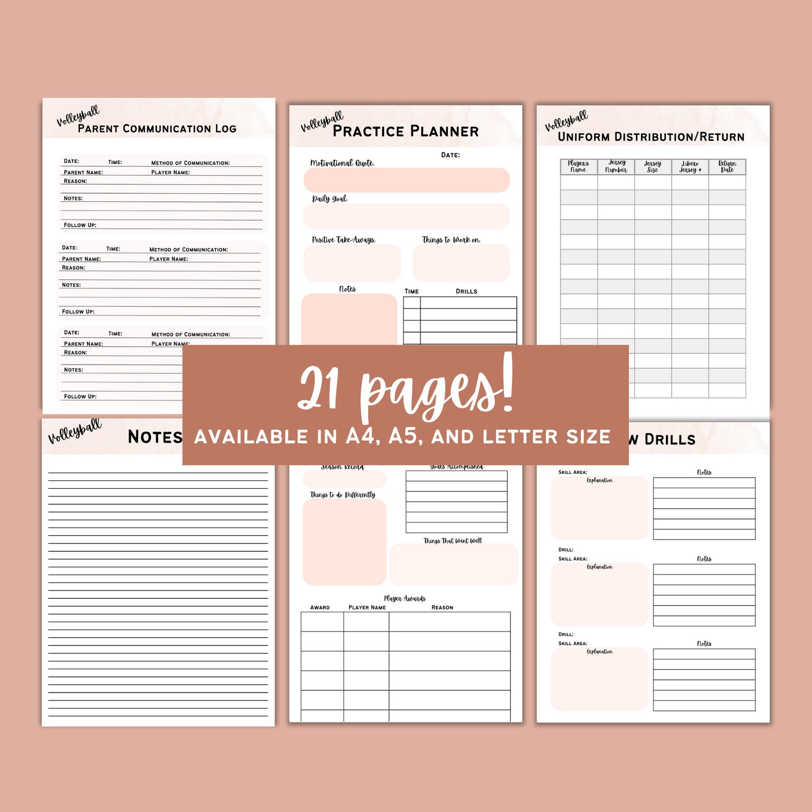 Volleyball Coach Printable Planner, Binder, Game Day, Volleyball