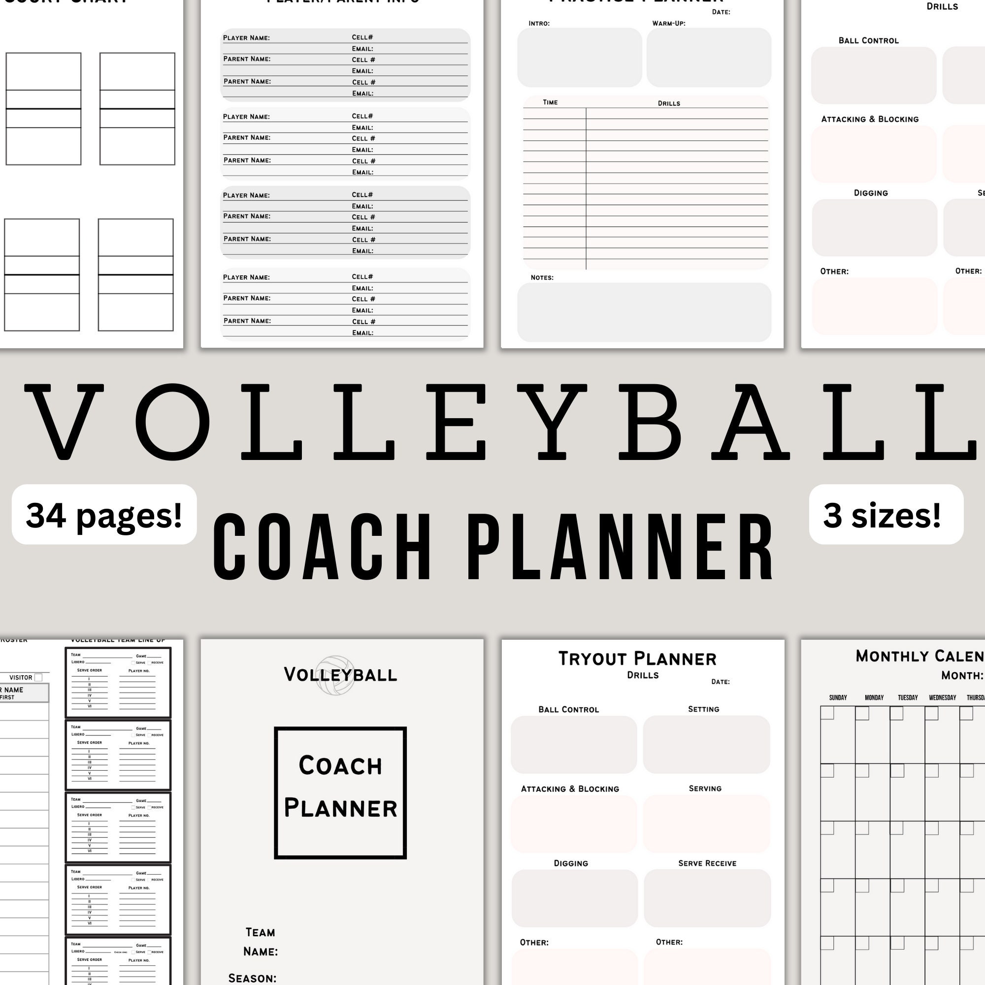 Neutral Volleyball Coach Planner Printable Volleyball Planner Binder Neutral Volleyball Coach Planner Printable Volleyball Planner Binder