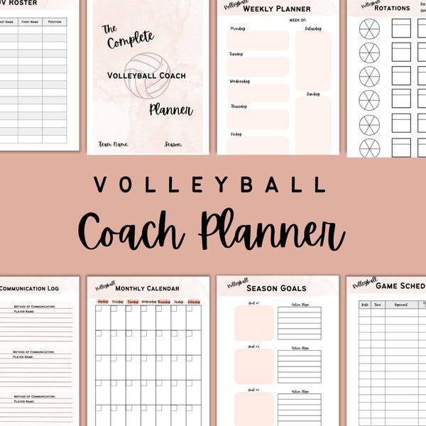 Volleyball Coach Printable Planner, Binder, Game Day, Volleyball Schedule, Volleyball Printable, Coaching Volleyball