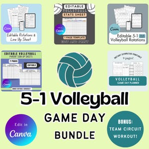 Volleyball Game Day Bundle, Editable 5-1 Rotations, Editable Line Up Sheets, Editable Volleyball Stats Sheet, Volleyball Planner, Canva, PDF
