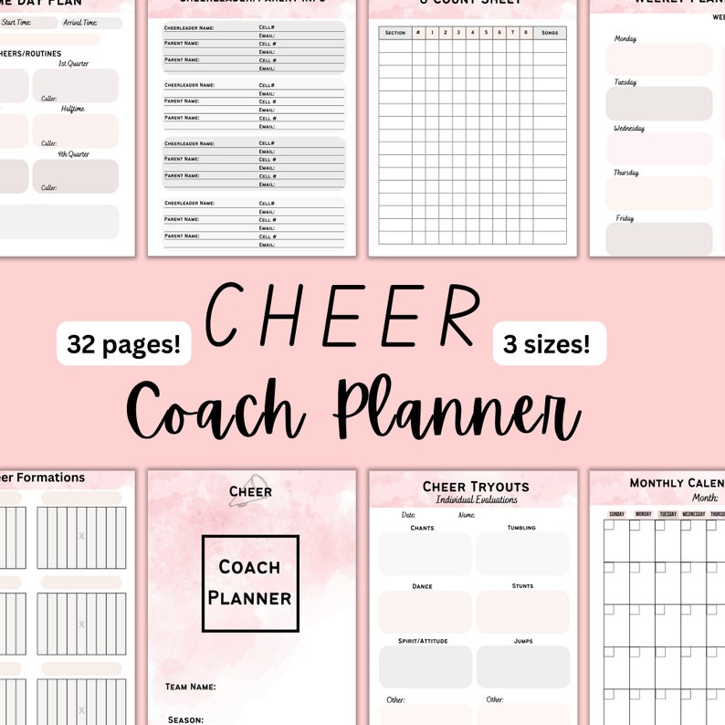 Cheer Coach Planner, Printable Cheer Planner, Cheer Season Planner ...