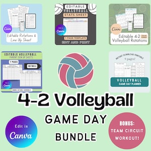 Volleyball Game Day Bundle, Editable 4-2 Rotations, Volleyball Line Up Sheets, Volleyball Stats Sheet, Volleyball Planner, Editable Template