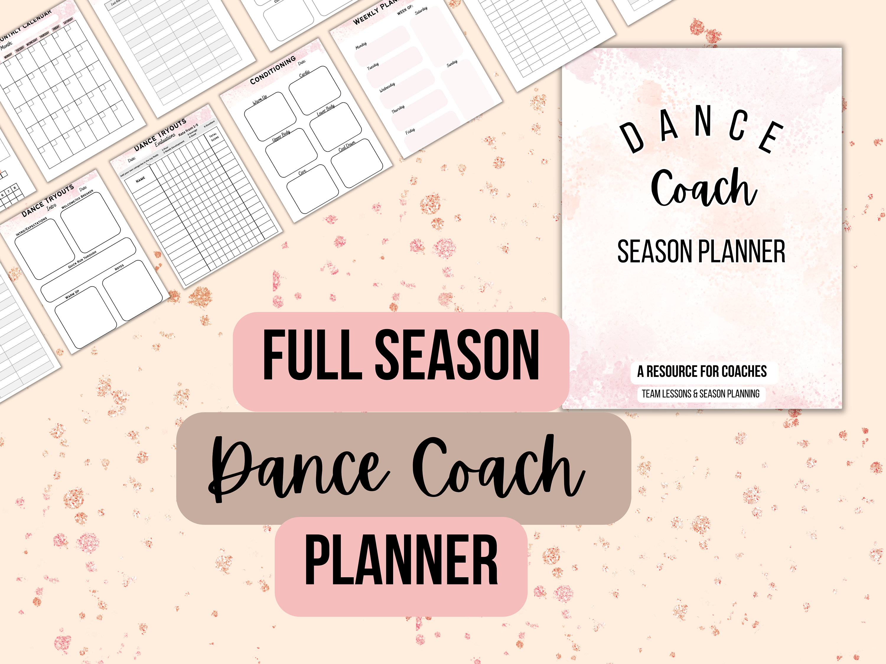 PDF Dance Planner, Dance Coach Planner, Dance Season Planner, Dance Instructor Planner, Dance Team Planner, Dance Teacher Binder