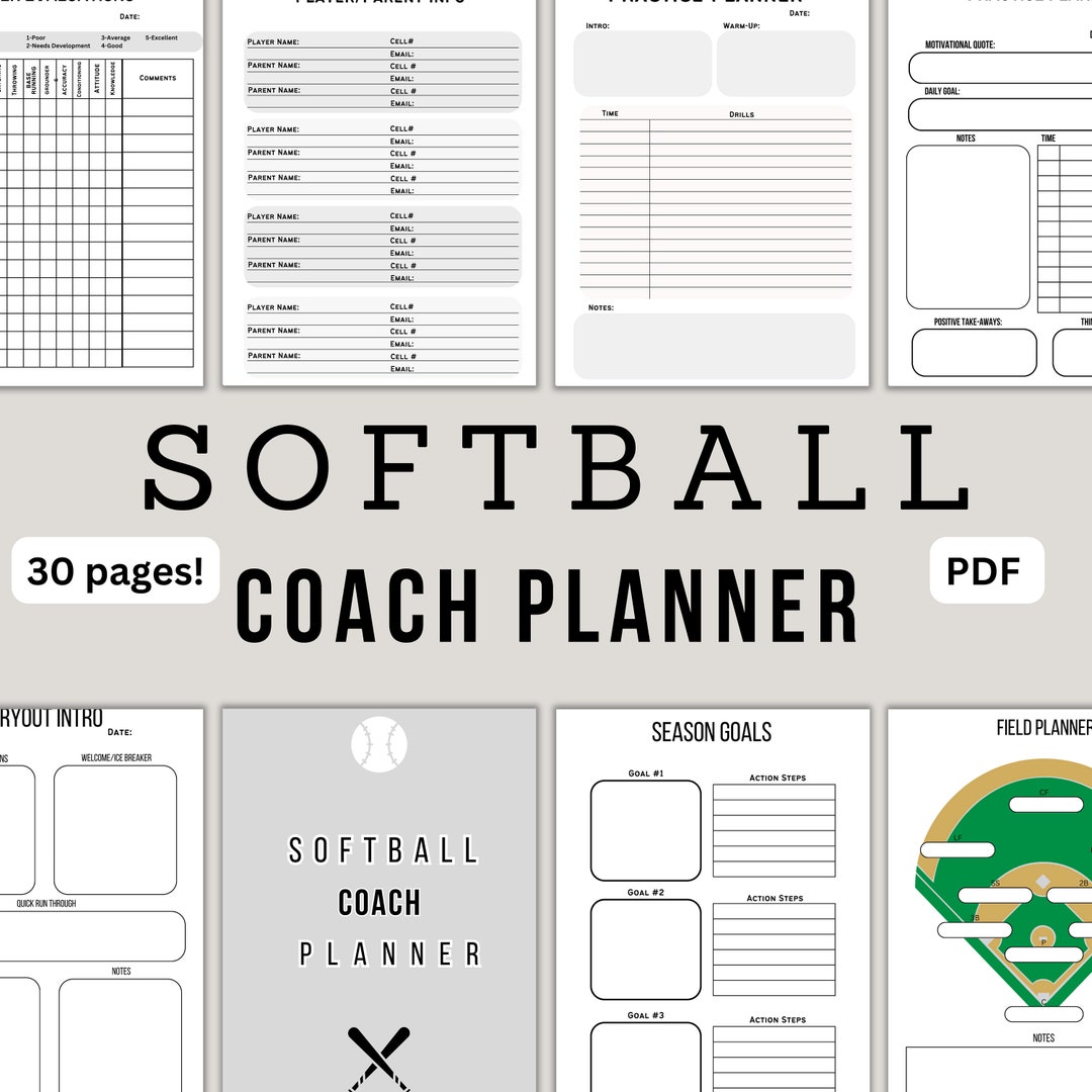 PDF Softball Coach Planner, Softball Planner, Softball Practice Planner