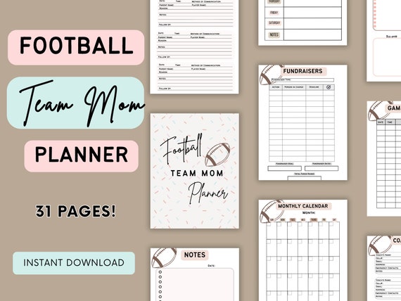 PDF Football Mom Planner, Football Team Mom Planner, Football Binder, Team Mom Binder, Team Mom Planner